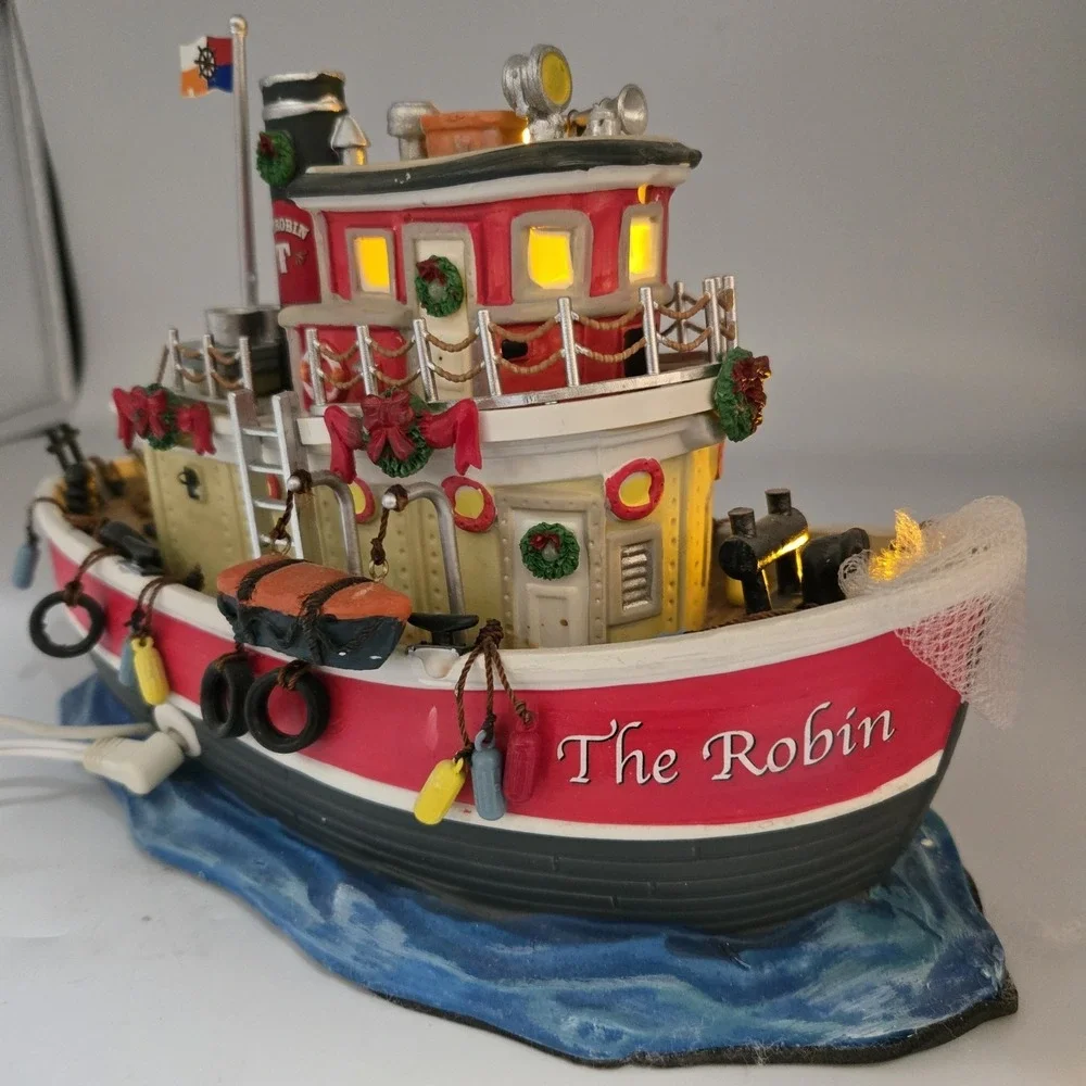 Lemax Carole Town‎ 09 Collection The Robin Tug Boat Light Up Table Accent W Cord